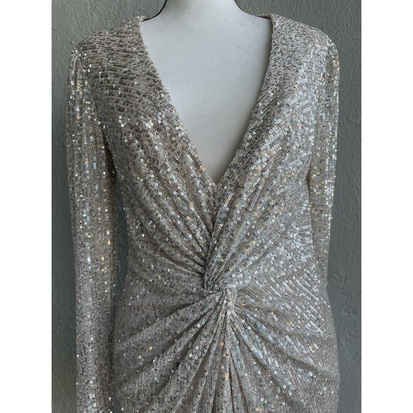Mac Duggal Silver Sequin High Low Dress - Picture 3 of 8